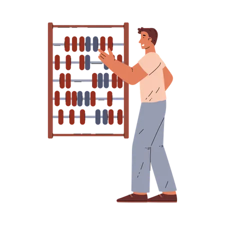 Man using abacus for calculation  Illustration
