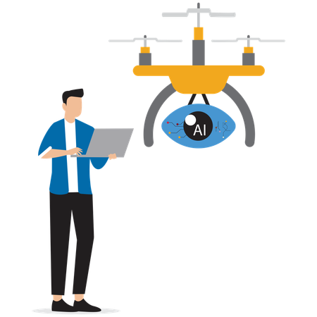 Man using AI Drone Swarm  Illustration