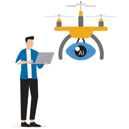 Man using AI Drone Swarm  Illustration