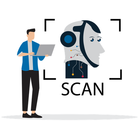 Man using AI Face Recognition  Illustration