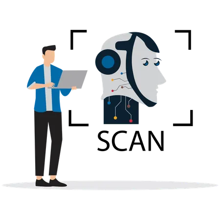 Man using AI Face Recognition  Illustration