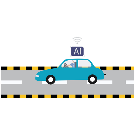Man using AI in Self-Driving Cars  Illustration