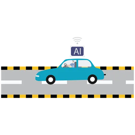 Man using AI in Self-Driving Cars  Illustration