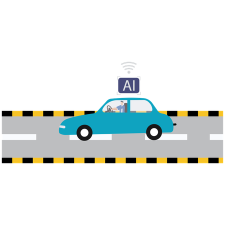 Man using AI in Self-Driving Cars  Illustration