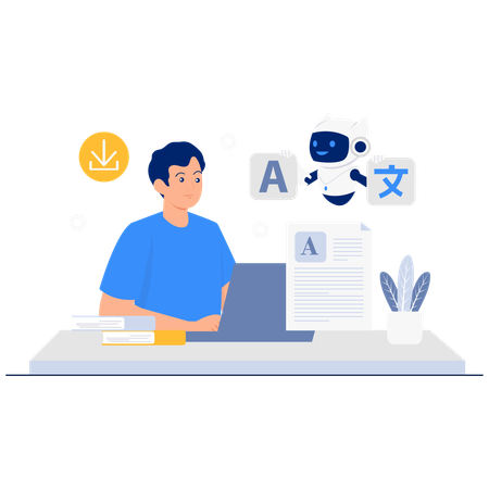 Man using AI Language Translation Tool  Illustration