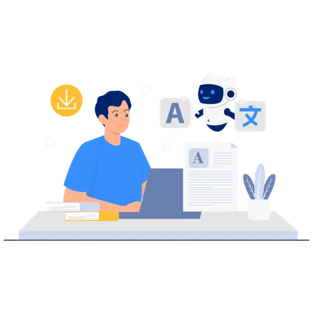 Man using AI Language Translation Tool  Illustration