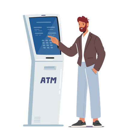 Man Using ATM Machine Illustration