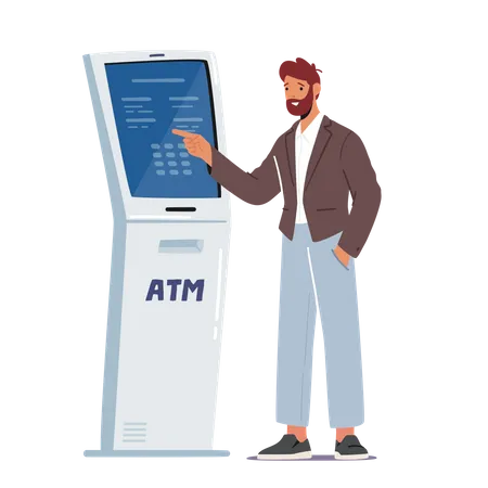 Man Using ATM Machine  Illustration