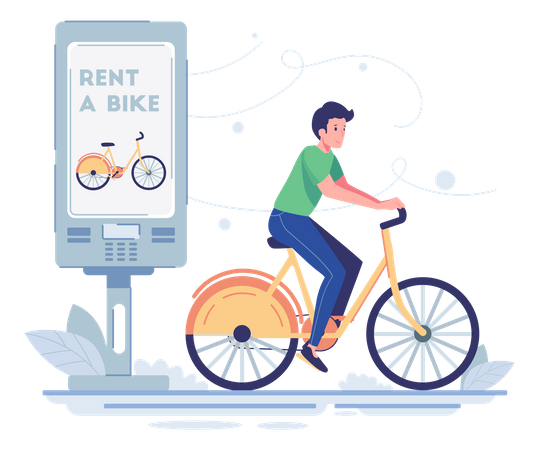 Man using bike on rental service  Illustration