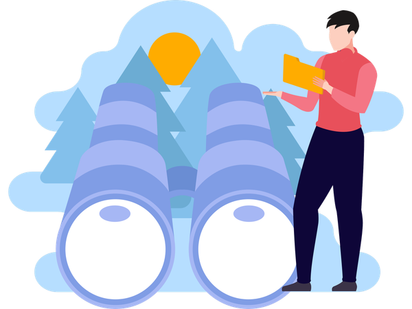 Man using Binoculars find folder  Illustration