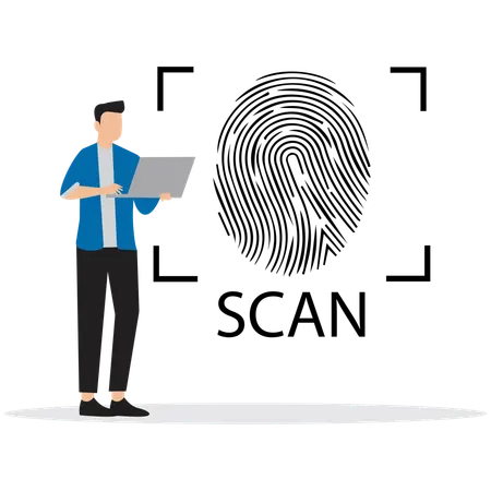 Man using Biometric Security Scan  Illustration
