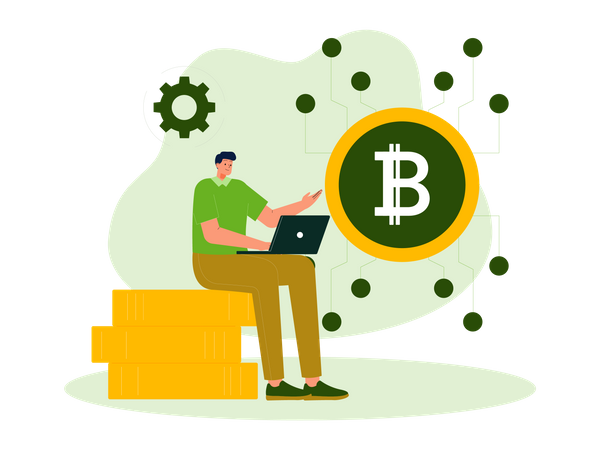 Man using bitcoin technology Illustration