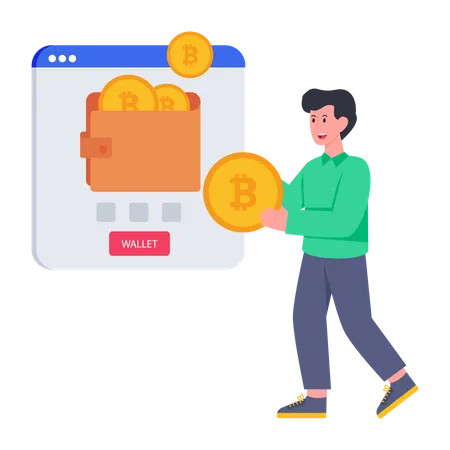 Man using Bitcoin wallet  Illustration