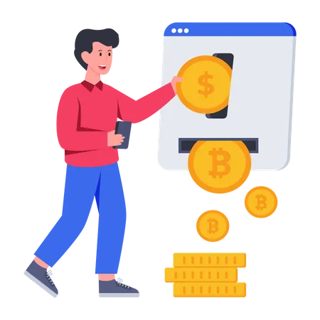 Man using Bitcoin withdraw website  Illustration