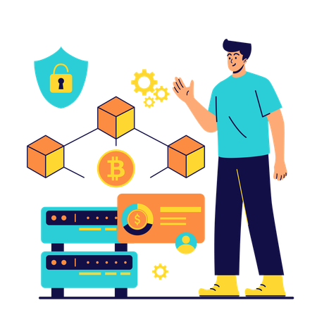 Man using blockchain service  Illustration