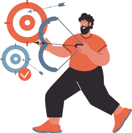 Man using bow and arrow pointing targe  Illustration