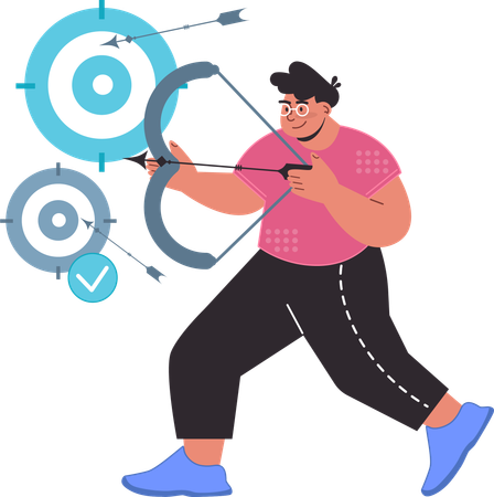 Man using bow and arrow shooting dashboard  Illustration