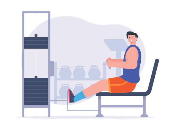 Man using cable row machine for workout  イラスト