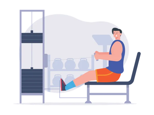 Man using cable row machine for workout  Illustration