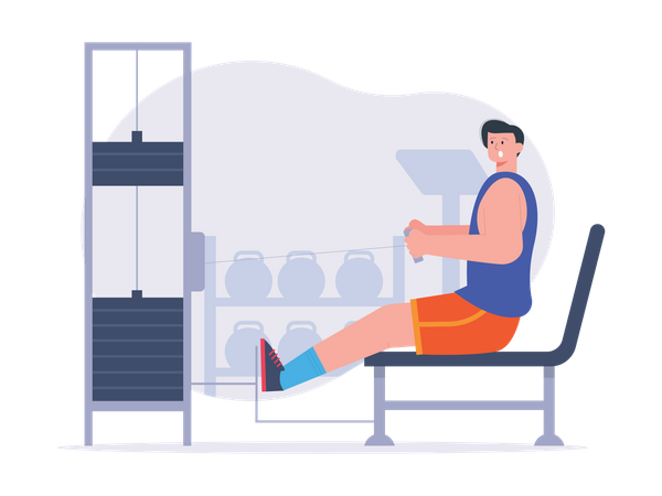 Man using cable row machine for workout  Illustration