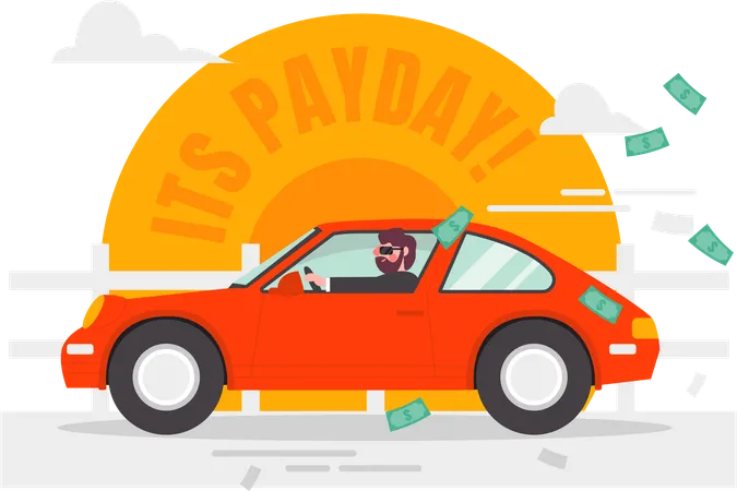 Man Using Car To Celebrate Payday  Illustration