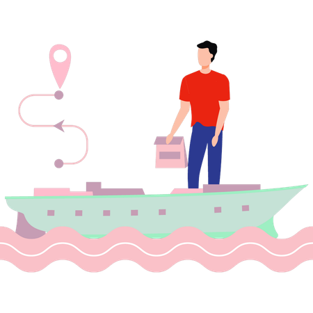 Man using cargo ship to deliver packages  Illustration