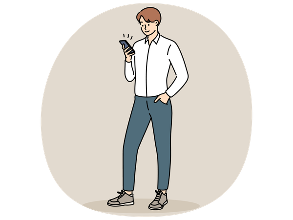 Man using cellphone texting online  Illustration