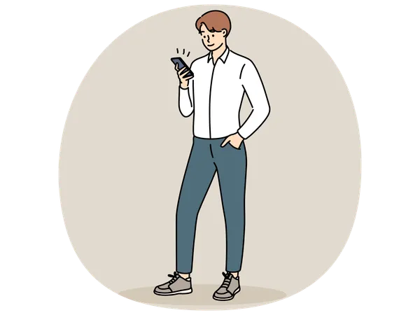 Man using cellphone texting online  Illustration