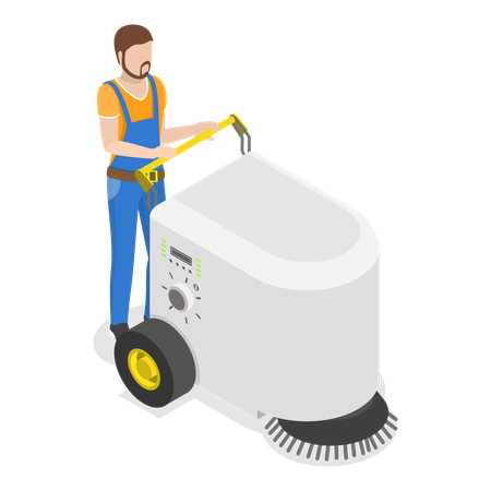 Man using cleaning machine to mop floor  Illustration