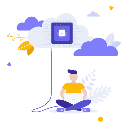 Man using cloud computing service Illustration