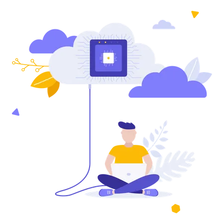Man using cloud computing service Illustration
