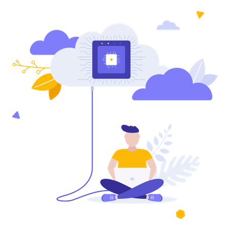 Man using cloud computing service  Illustration