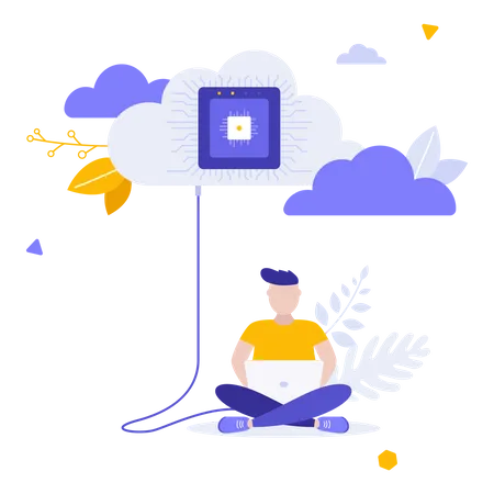 Man using cloud computing service  Illustration