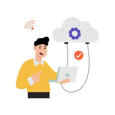 Man using Cloud Computing services  Illustration