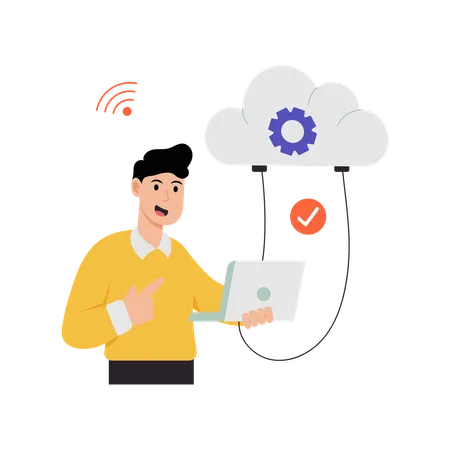 Man using Cloud Computing services  Illustration