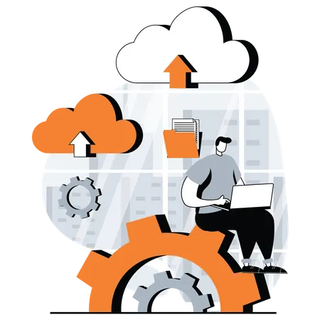 Man using cloud data service  Illustration