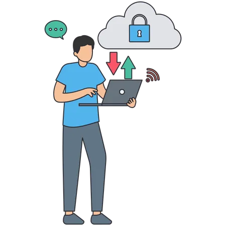 Man using Cloud Database  Illustration