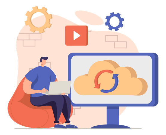 Man using cloud processing service  Illustration
