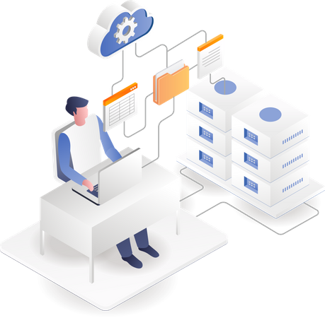 Man using cloud server  Illustration