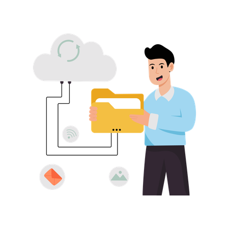 Man using cloud storage  Illustration