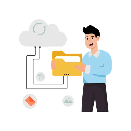 Man using cloud storage  Illustration