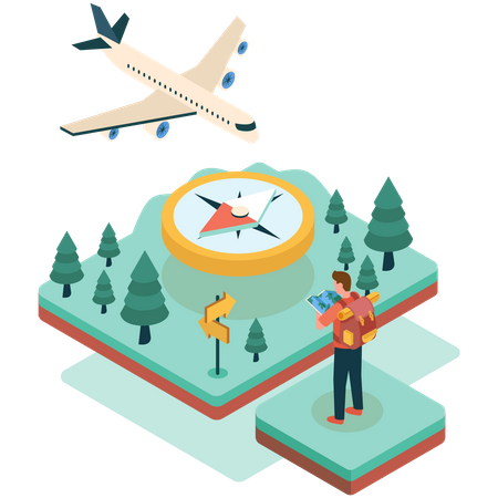 Man using compass for getting direction  Illustration