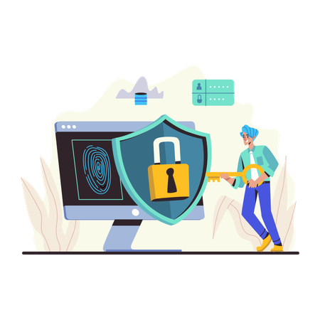 Man using computer security  Illustration