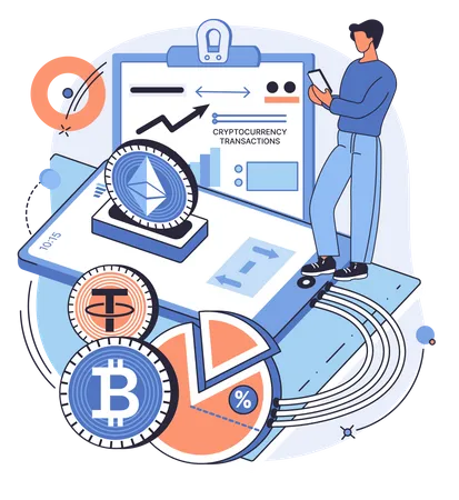 Man using cryptocurrency mobile exchange  Illustration