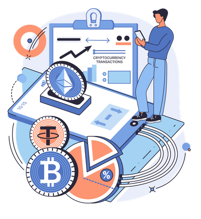 Man using cryptocurrency mobile exchange  Illustration