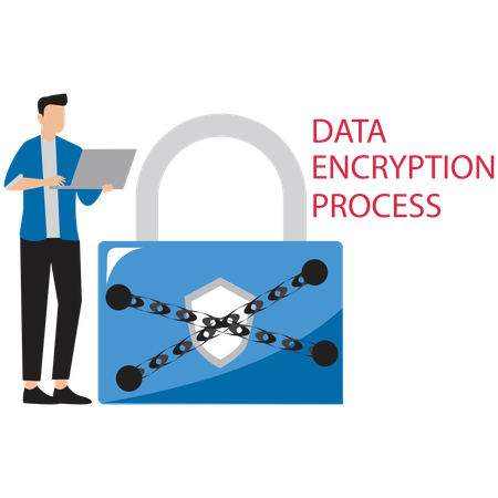 Man using Data Encryption Process  Illustration