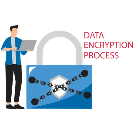 Man using Data Encryption Process  Illustration