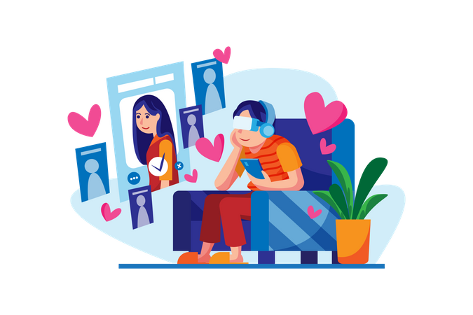 Man using dating app by VR  Illustration