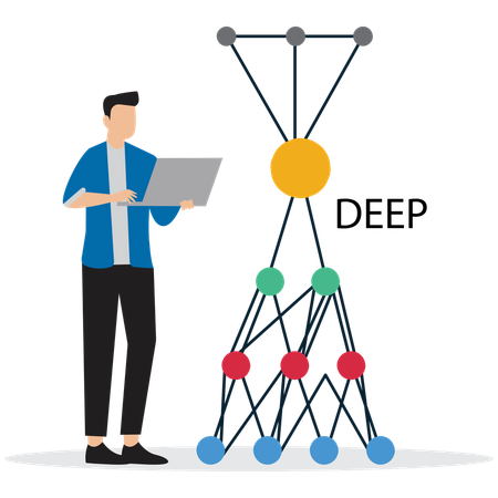 ディープラーニングネットワークを使用する男性  イラスト
