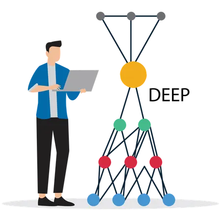 ディープラーニングネットワークを使用する男性  イラスト